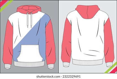 MENS HOODIE CUT AND SEW FLAT SKETCH FASHION TEMPLATE TECHNICAL ILLUSTRATION