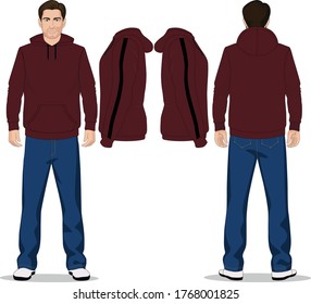 Men's hoodie design template (front view, back and side views)