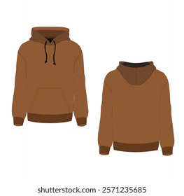 Men's Hoodie front and back part flat sketch technical drawing vector illustration template.