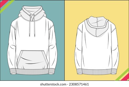 MENS HOODIE POCKET TECHNICAL FASHION FLAT SKETCH