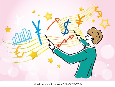 Men's illustration manipulating financial market
