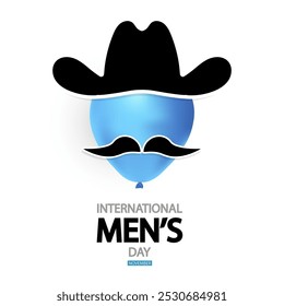 Balão de dia internacional masculino com bigode e chapéu, ilustração de arte vetorial.