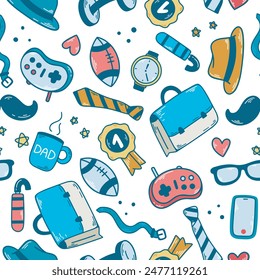 Mens items seamless pattern colored doodle sketch style