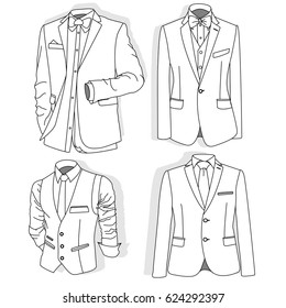 Men's jacket. Ceremonial men's suit, tuxedo. Vector illustration.