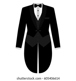 Men's jacket. Tailcoat. Wedding men's suit, tuxedo. Vector illustration.