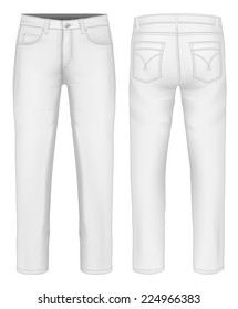 jeans masculinos (frente, retrovista). La ilustración vectorial fotorealista contiene malla degradada.