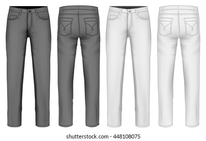 Men's  jeans (front, back views). Fully editable handmade mesh. Vector illustration.