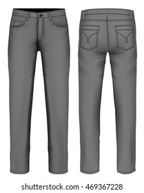 Men's jeans (front, back views). Fully editable handmade mesh. Vector illustration.