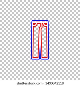Men's jeans or pants sign. Red, white and contour icon at transparent background. Illustration.