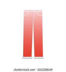 Men's jeans or pants sign. Vector. Reddish icon with white and gray shadow on white background. Isolated.