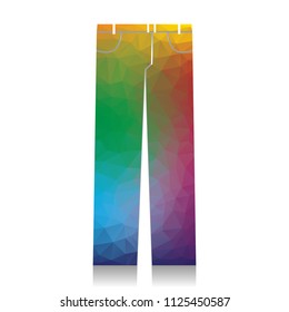 Men's jeans or pants sign. Vector. Colorful icon with bright texture of mosaic with soft shadow on white background. Isolated.