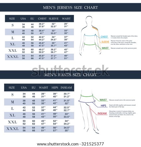 Download Mens Jerseys Pants Size Chart Measurements Stock Vector ...