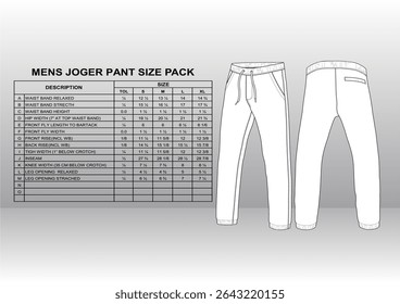 MENS JOGER PANTS SIZE PACK MOCKUP VECTOR