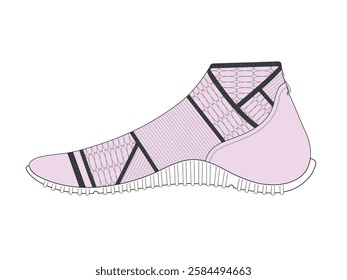 Men's kung fu slippers technical flat drawing vector mockup illustration.