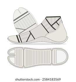 Men's kung fu slippers vector design mockup template technical flat sketch.