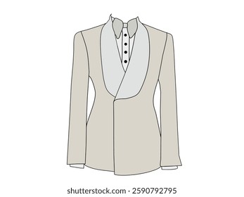 Men's light gray tuxedo suit vector on white background. Fashion theme for use in formal occasions such as weddings, business and so on.