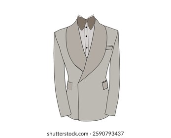 Men's light gray tuxedo suit vector on white background. Fashion theme for use in formal occasions such as weddings, business and so on.