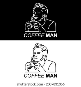 MEN'S LINE ART ICON WITH COFFEE IN HAND