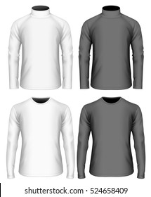 Men's long sleeve black and white t-shirt and sweater(front view). Vector illustration. Fully editable handmade mesh