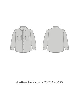 Men's Long Sleeve Button-Up Shirt Technical Drawing