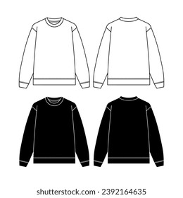 Men's long sleeve Crew neck T Shirt flat sketch fashion illustration drawing template mock up with front and back view