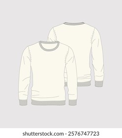 Men's long sleeve Crew neck T Shirt flat sketch fashion illustration drawing template mock up with front and back view
