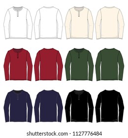 Mens Long sleeve Henley-style vector template