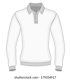 Men's long sleeve polo shirt design templates (front view). Vector illustration. Ribbed collar, cuffs and waistband.