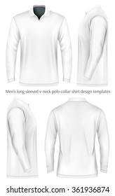Men's long sleeve polo shirt (front, side and back views). Vector illustration. Fully editable handmade mesh.