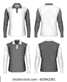 Men's Long Sleeve Polo Shirt. Front And Back Views Of Polo-shirt. Vector Illustration.