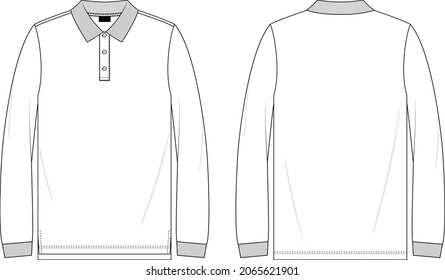 Polo shirt flat sketch vector, long sleeve men t-shirt, technical posters  for the wall • posters black, sport, male | myloview.com