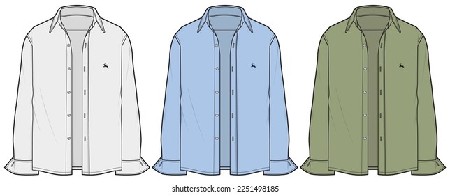 hombres camisa de manga larga boceto plano ilustración vectorial plantilla técnica de dibujo de cad