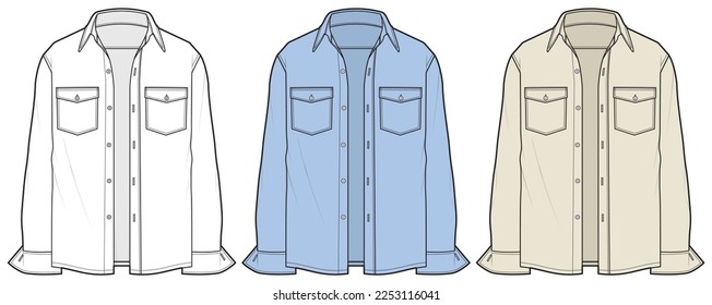 hombres camisa de manga larga dibujo plano vector plantilla de dibujo de cad técnico