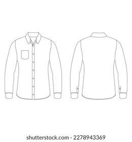 Mens long sleeve shirts vector for template. White long sleeve uniform front and back view