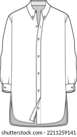 Mens Long Sleeve Tunic Shirt Flat Sketch Illustration, Mens Kurtha Shirt For Casual Wear And Ethnic Wear Fashion Illustration Template Mock Up