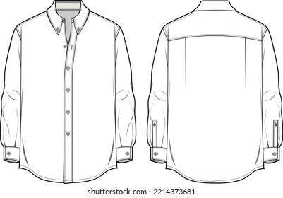 Shirt fitted technical fashion illustration with elbow fold long sleeve  slim fit darts buttondown regular collar Flat template front white  color Women men unisex top CAD mockup Stock Vector Image  Art 