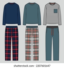 Men's loungewear set. Oversized long sleeve t-shirt and relaxed fit pants. Pyjama set. Fashion sketch. Flat technical drawing. Vector illustration.