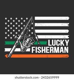 Mens Lucky Fisherman Irish American Flag St. Patricks Day T-Shirt