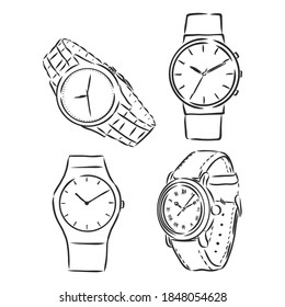 Men's mechanical watch isolated on white background. Vector doodle illustration wrist watch vector sketch illustration