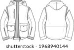 Men's Modular Jacket. Jacket technical fashion illustration. Flat apparel Jacket template front and back, white color. Men's CAD mock-up.