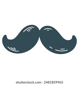 Men's mustache doodle sketch style. Black silhouette of mustache with curl, vector graphics