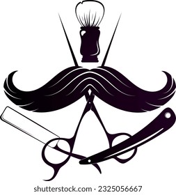 Mens mustache scissors and razor with shaving brush