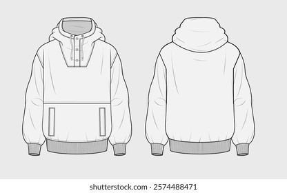 Mens neck button hoodie vector 