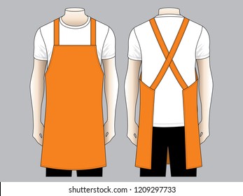 Men's Orange Apron Vector for Template.Front And Back View.