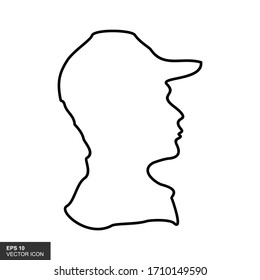 Men's outline avatar wears a flat-style hat with a white background. Vector illustration.