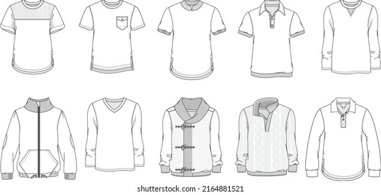 Men's Outwear. Fashion design. Technical drawing of mens clothes