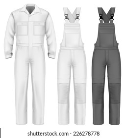 Men's overalls design template (front view). Illustration contains gradient mesh. Photo-realistic vector illustration. 