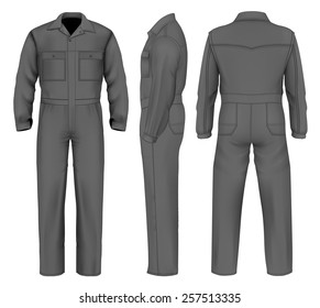 Men's overalls design templates (front, back, side views).  vector illustration.