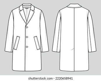 Men's oversize coat  Single  breasted silhouette  Fashion sketch  Flat technical drawing 