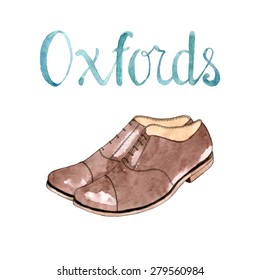 Men's oxford shoes. Watercolor illustration.